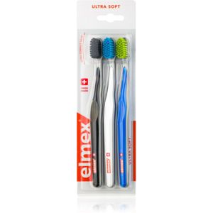 Elmex Swiss Made zubní kartáčky 3 ks ultra soft Black + White + Blue 3 ks
