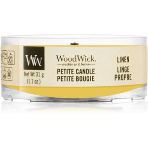 Woodwick Linen votivní svíčka s dřevěným knotem 31 g