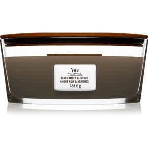 Woodwick Black Amber & Citrus vonná svíčka s dřevěným knotem (hearthwick) 453,6 g