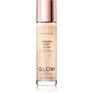 Makeup Revolution Glow Molten tekutý rozjasňovač na obličej a tělo odstín Gold 100 ml