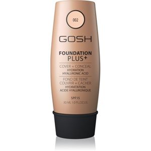 Gosh Foundation Plus+ přirozeně krycí hydratační make-up SPF 15 odstín 002 Ivory 30 ml