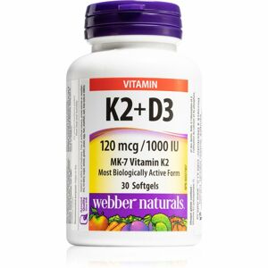 Webber Naturals K2 + D3 120 mcg/1000 IU podpora normálního stavu kostí a zubů 30 ks