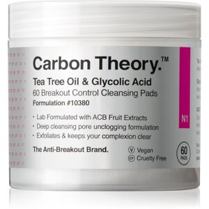 Carbon Theory Tea Tree Oil & Glycolic Acid čisticí tampónky pro rozjasnění a vyhlazení pleti 60 ks